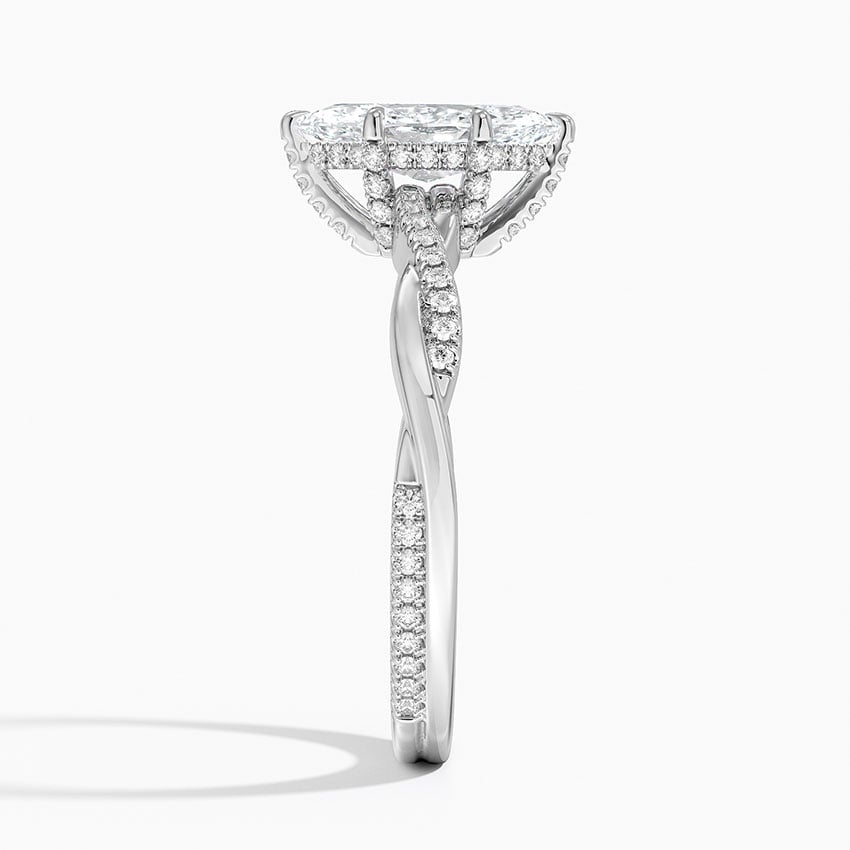 Petite Twisted Vine Hidden Halo Pavé Diamond Ring Platinum Marquise Engagement Ring