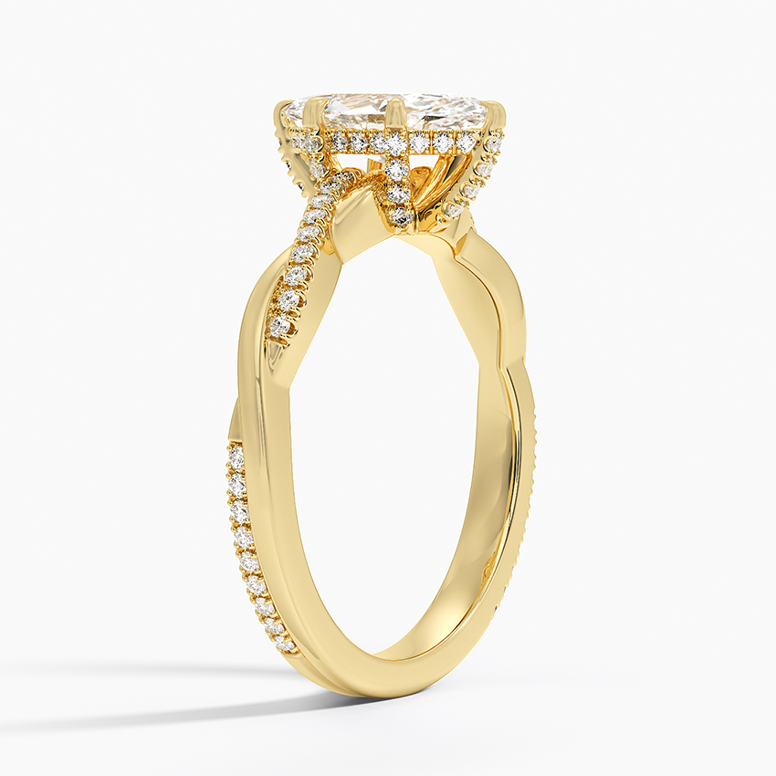 Petite Twisted Vine Hidden Halo Pavé Diamond Ring Yellow Gold 18k Marquise Engagement Ring