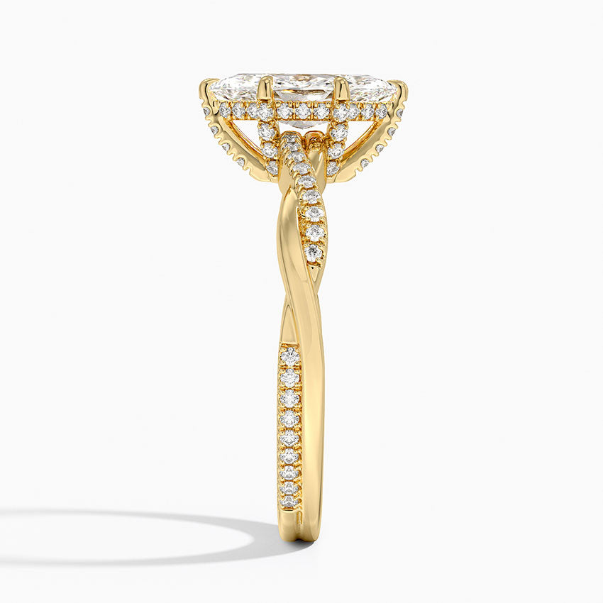 Petite Twisted Vine Hidden Halo Pavé Diamond Ring Yellow Gold 18k Marquise Engagement Ring