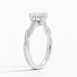 Petite Twisted Vine Hidden Halo Pavé Diamond Ring Platinum Oval Engagement Ring