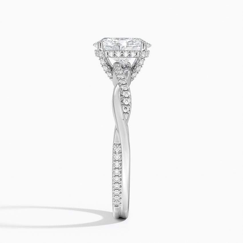 Petite Twisted Vine Hidden Halo Pavé Diamond Ring Platinum Oval Engagement Ring