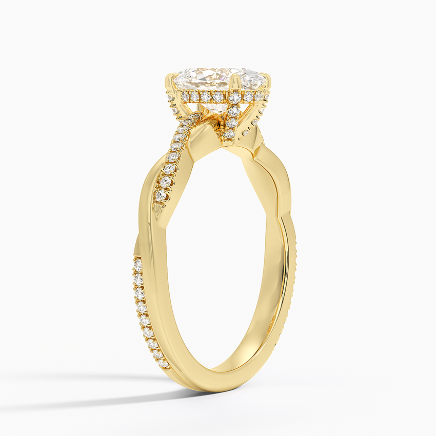 Petite Twisted Vine Hidden Halo Pavé Diamond Ring Yellow Gold 18k Oval Engagement Ring