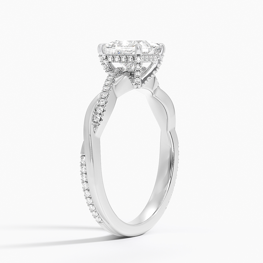 Petite Twisted Vine Hidden Halo Pavé Diamond Ring Platinum Princess Engagement Ring