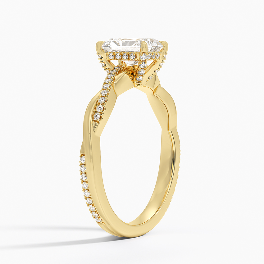 Petite Twisted Vine Hidden Halo Pavé Diamond Ring Yellow Gold 18k Radiant Engagement Ring