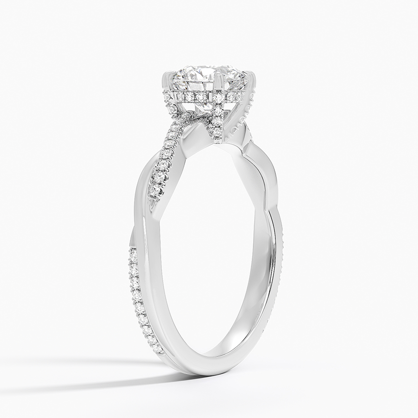 Petite Twisted Vine Hidden Halo Pavé Diamond Ring Platinum Round Engagement Ring