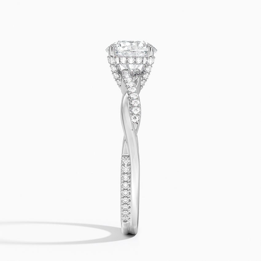 Petite Twisted Vine Hidden Halo Pavé Diamond Ring Platinum Round Engagement Ring
