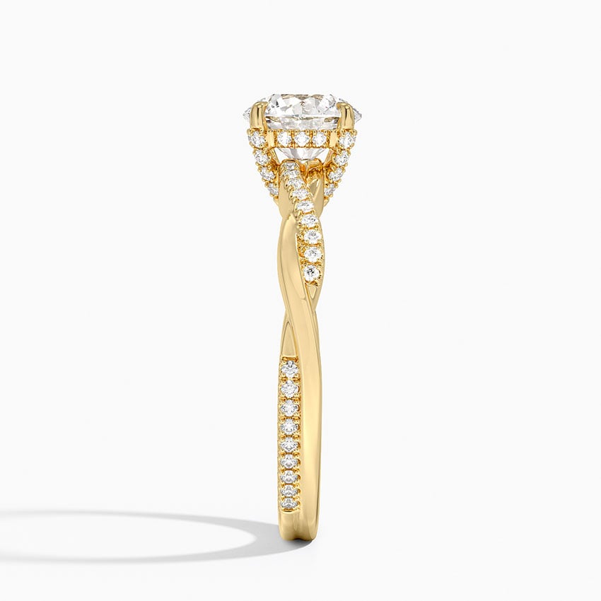 Petite Twisted Vine Hidden Halo Pavé Diamond Ring Yellow Gold 18k Round Engagement Ring
