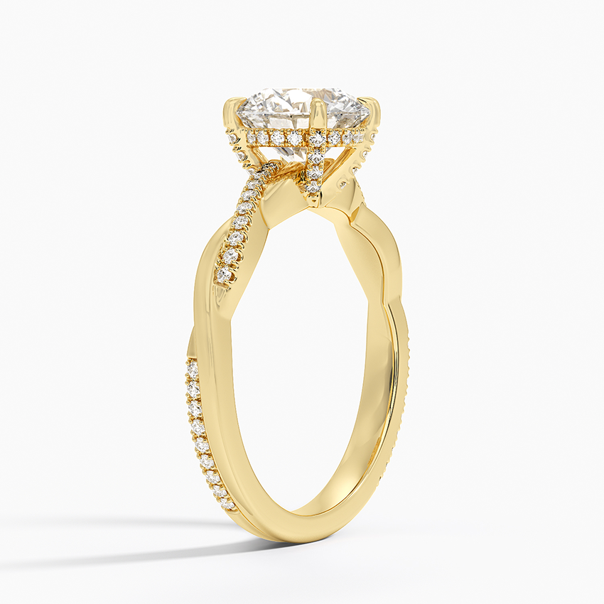 Petite Twisted Vine Hidden Halo Pavé Diamond Ring Yellow Gold 18k Round Engagement Ring