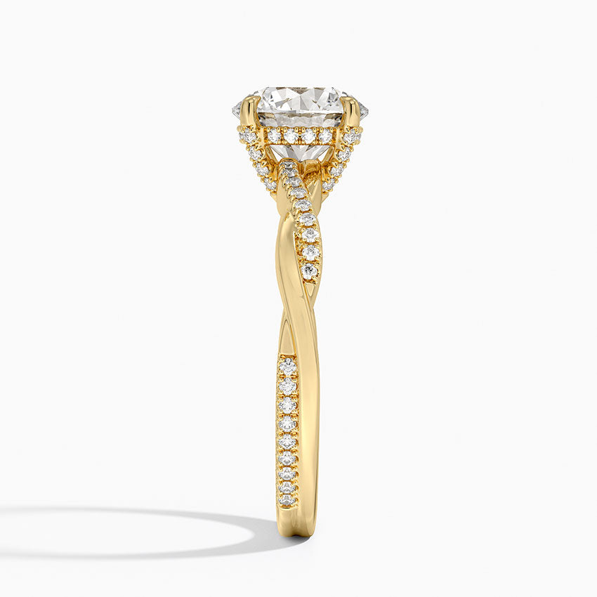 Petite Twisted Vine Hidden Halo Pavé Diamond Ring Yellow Gold 18k Round Engagement Ring