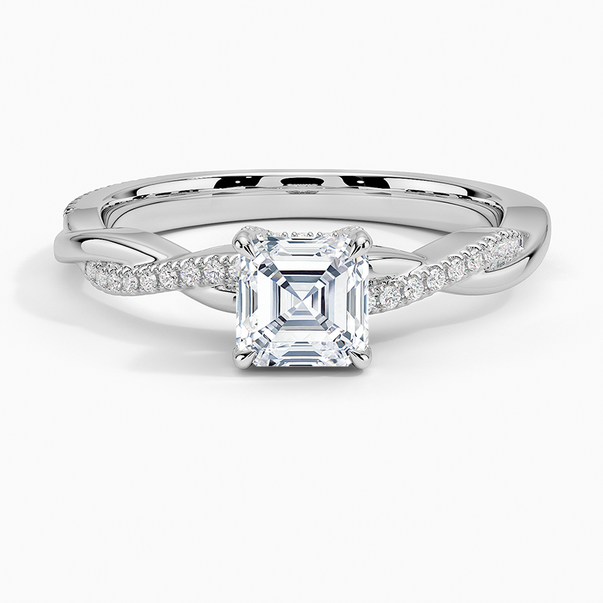 Petite Twisted Vine Hidden Halo Pavé Diamond Ring Platinum Asscher Engagement Ring