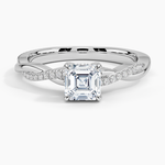 Petite Twisted Vine Hidden Halo Pavé Diamond Ring Platinum Asscher Engagement Ring