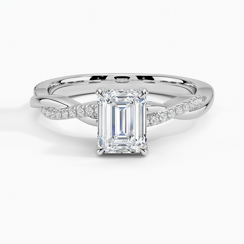 Petite Twisted Vine Hidden Halo Pavé Diamond Ring Platinum Emerald Engagement Ring