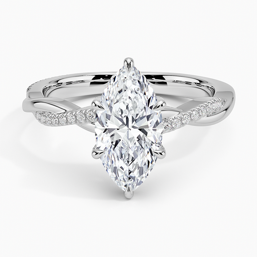 Petite Twisted Vine Hidden Halo Pavé Diamond Ring Platinum Marquise Engagement Ring