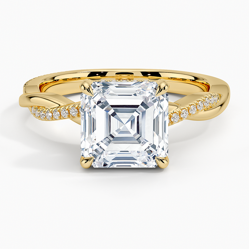 Petite Twisted Vine Hidden Halo Pavé Diamond Ring Yellow Gold 18k Asscher Engagement Ring