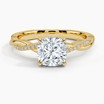 Petite Twisted Vine Hidden Halo Pavé Diamond Ring Yellow Gold 18k Cushion Engagement Ring