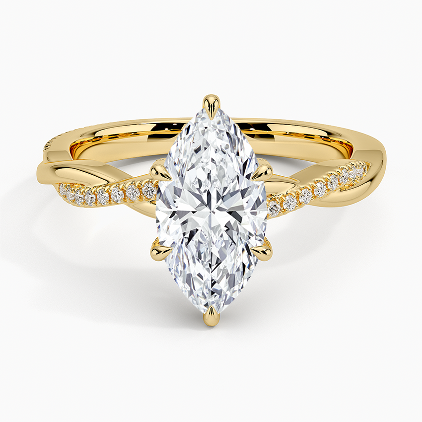 Petite Twisted Vine Hidden Halo Pavé Diamond Ring Yellow Gold 18k Marquise Engagement Ring