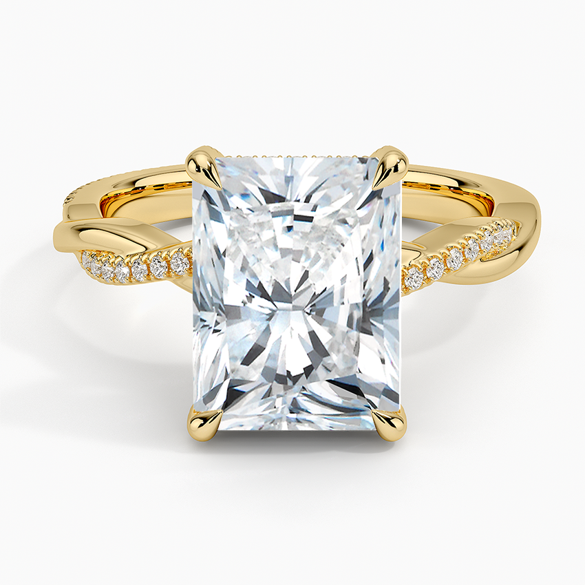 Petite Twisted Vine Hidden Halo Pavé Diamond Ring Yellow Gold 18k Radiant Engagement Ring