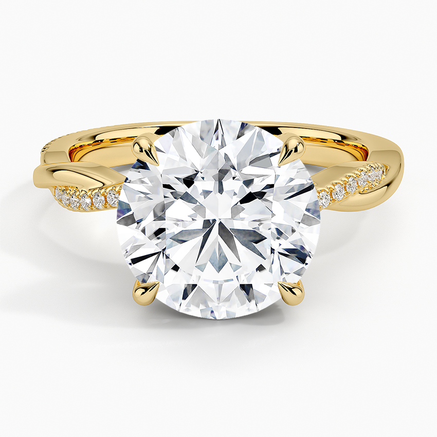 Petite Twisted Vine Hidden Halo Pavé Diamond Ring Yellow Gold 18k Round Engagement Ring