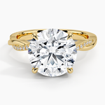 Petite Twisted Vine Hidden Halo Pavé Diamond Ring Yellow Gold 18k Round Engagement Ring