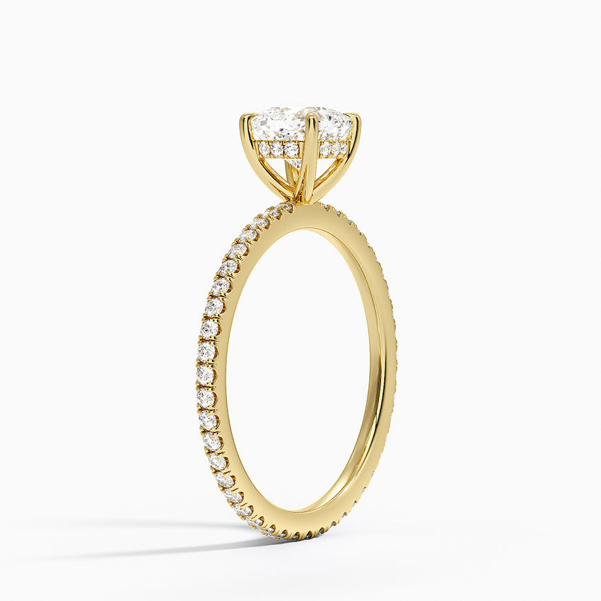 Perfect Fit Hidden Halo Eternity Diamond Ring Yellow Gold 18k Cushion Engagement Ring