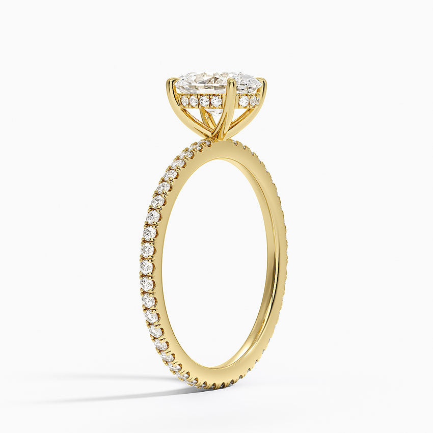 Perfect Fit Hidden Halo Eternity Diamond Ring Yellow Gold 18k Oval Engagement Ring