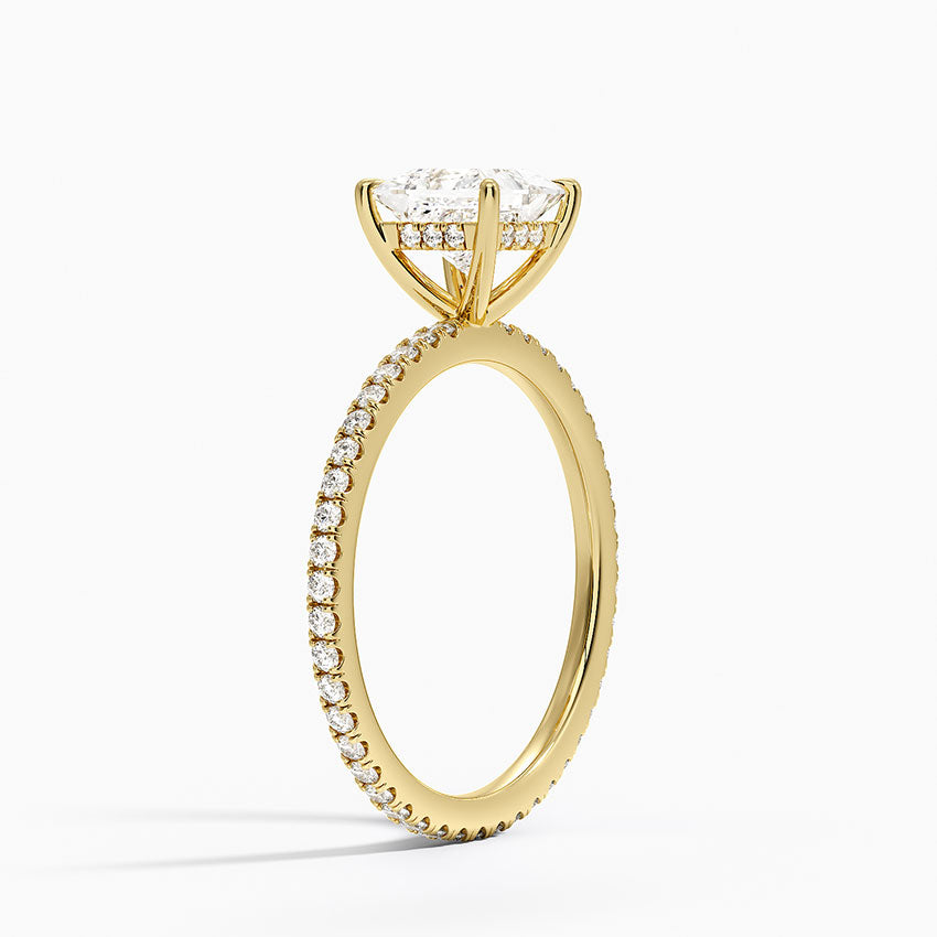 Perfect Fit Hidden Halo Eternity Diamond Ring Yellow Gold 18k Princess Engagement Ring