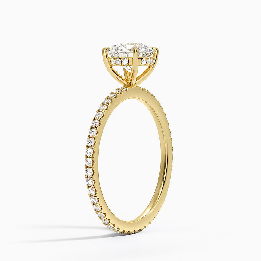 Perfect Fit Hidden Halo Eternity Diamond Ring Yellow Gold 18k Round Engagement Ring