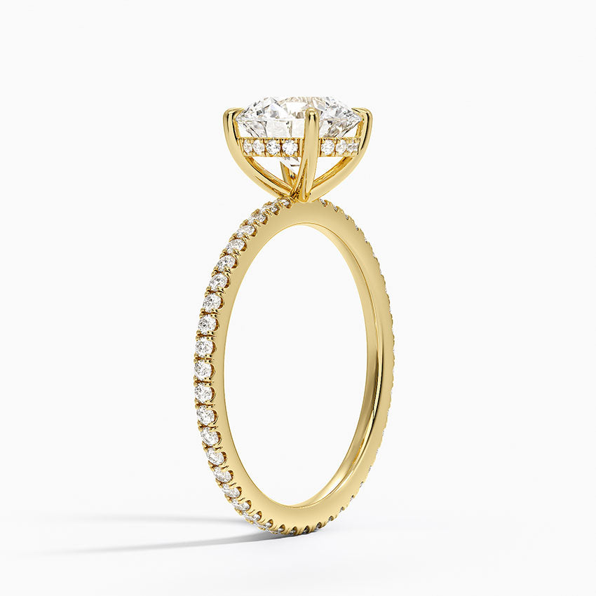 Perfect Fit Hidden Halo Eternity Diamond Ring Yellow Gold 18k Round Engagement Ring