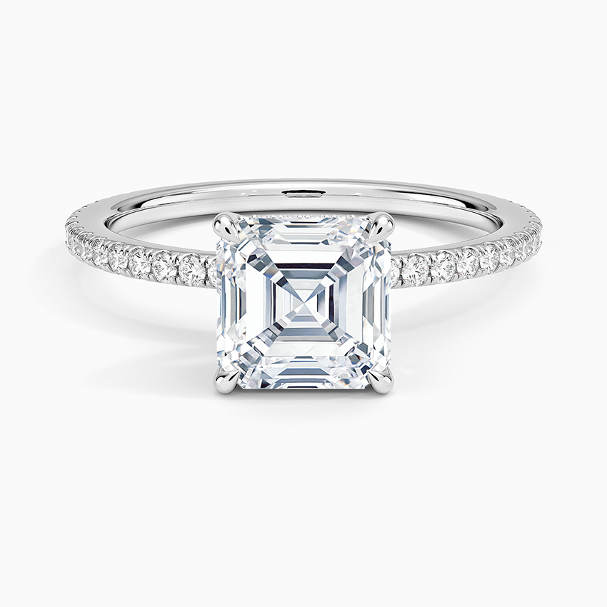 Perfect Fit Hidden Halo Eternity Diamond Ring Platinum Asscher Engagement Ring