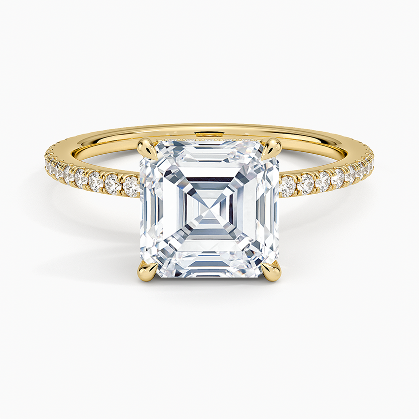 Perfect Fit Hidden Halo Eternity Diamond Ring Yellow Gold 18k Asscher Engagement Ring