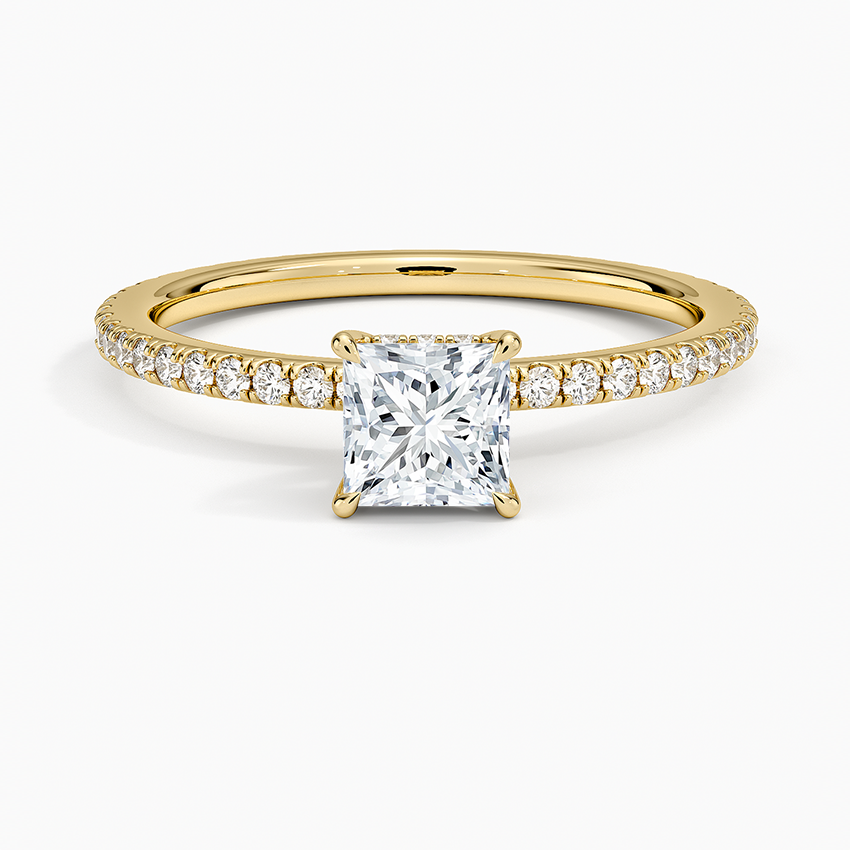 Perfect Fit Hidden Halo Eternity Diamond Ring Yellow Gold 18k Princess Engagement Ring