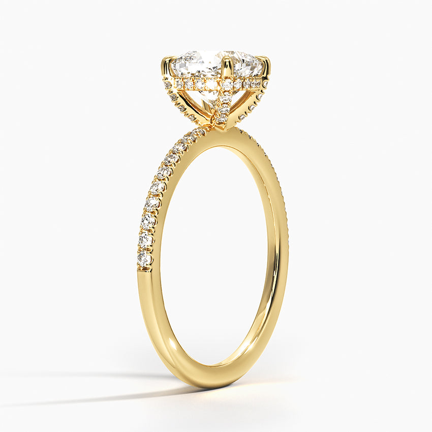 Viviana Half Coverage Diamond Ring Yellow Gold 18k Cushion Engagement Ring