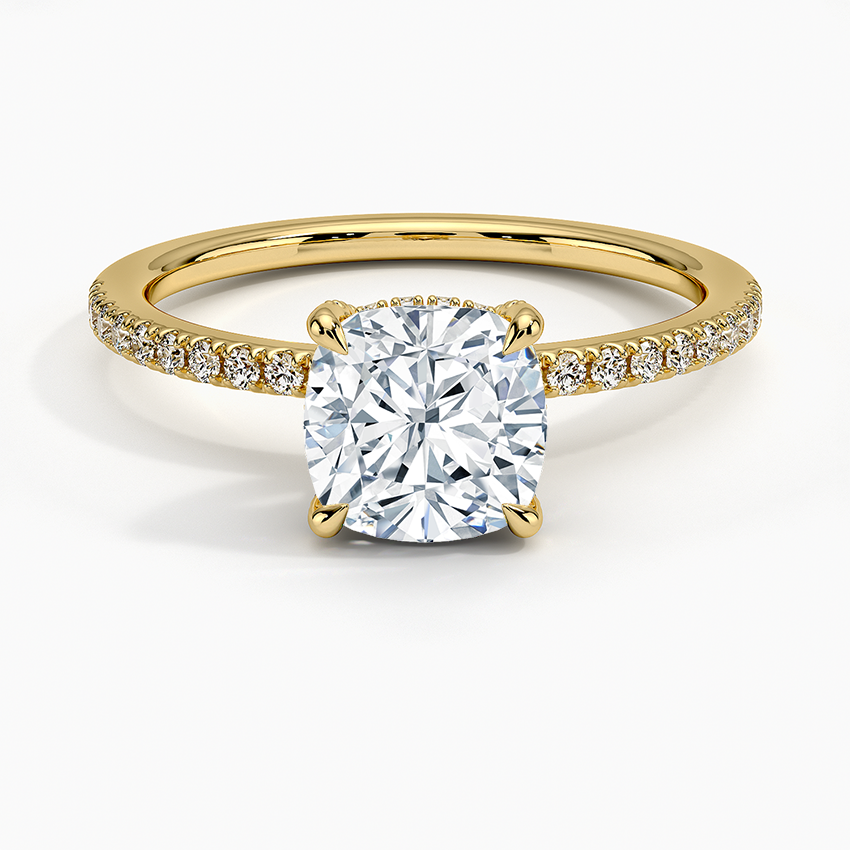 Viviana Half Coverage Diamond Ring Yellow Gold 18k Cushion Engagement Ring