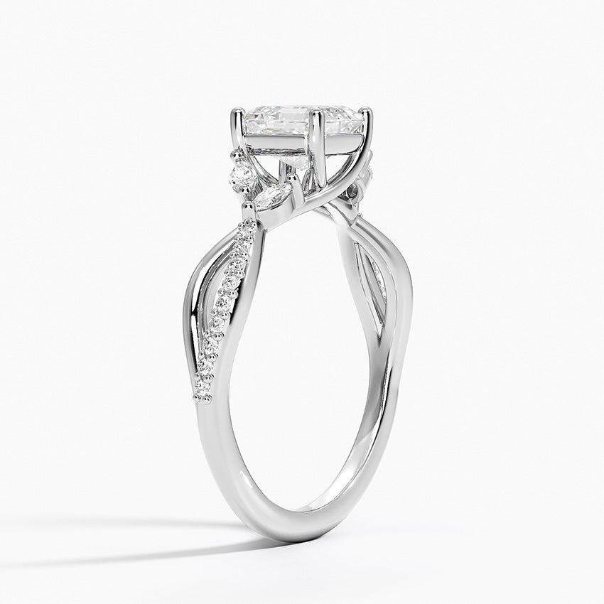 Petite Twisted Willow Diamond Ring Platinum Asscher Engagement Ring