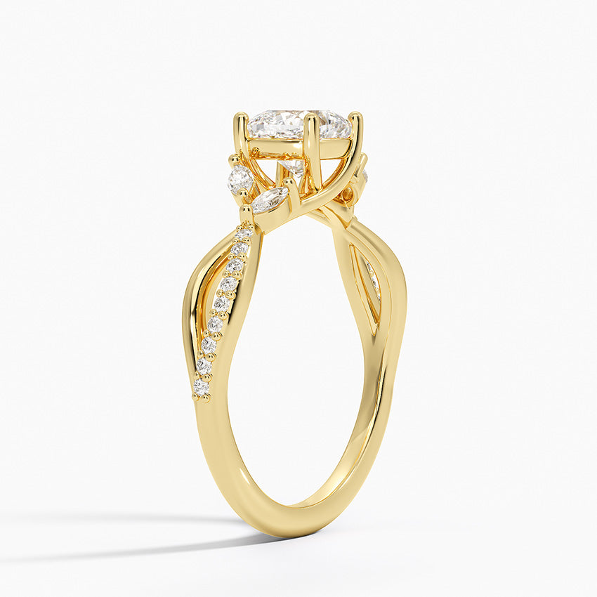 Petite Twisted Willow Diamond Ring Yellow Gold 18k Cushion Engagement Ring
