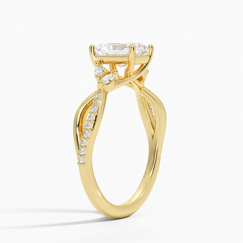 Petite Twisted Willow Diamond Ring Yellow Gold 18k Radiant Engagement Ring