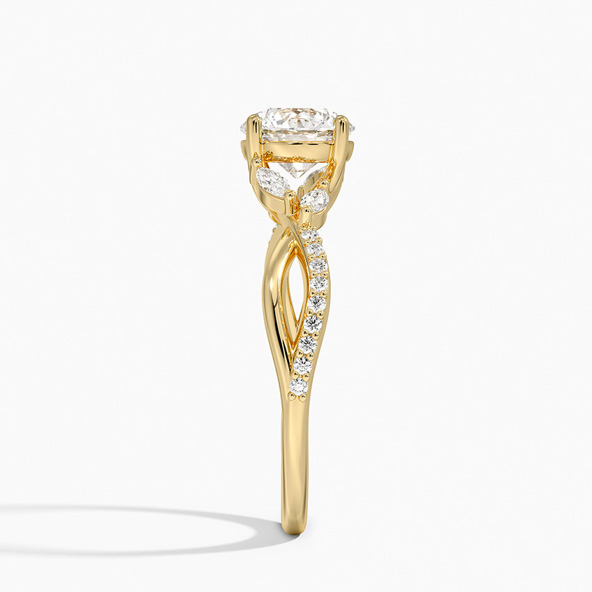 Petite Twisted Willow Diamond Ring Yellow Gold 18k Round Engagement Ring