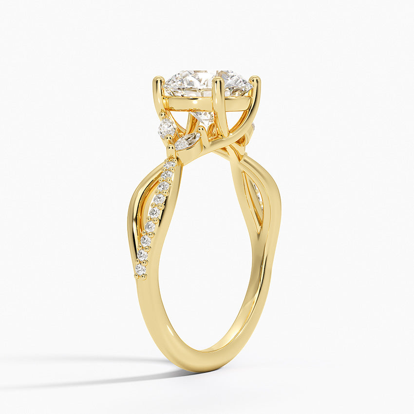 Petite Twisted Willow Diamond Ring Yellow Gold 18k Round Engagement Ring