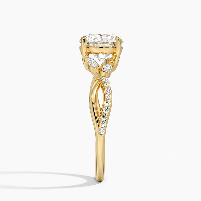 Petite Twisted Willow Diamond Ring Yellow Gold 18k Round Engagement Ring
