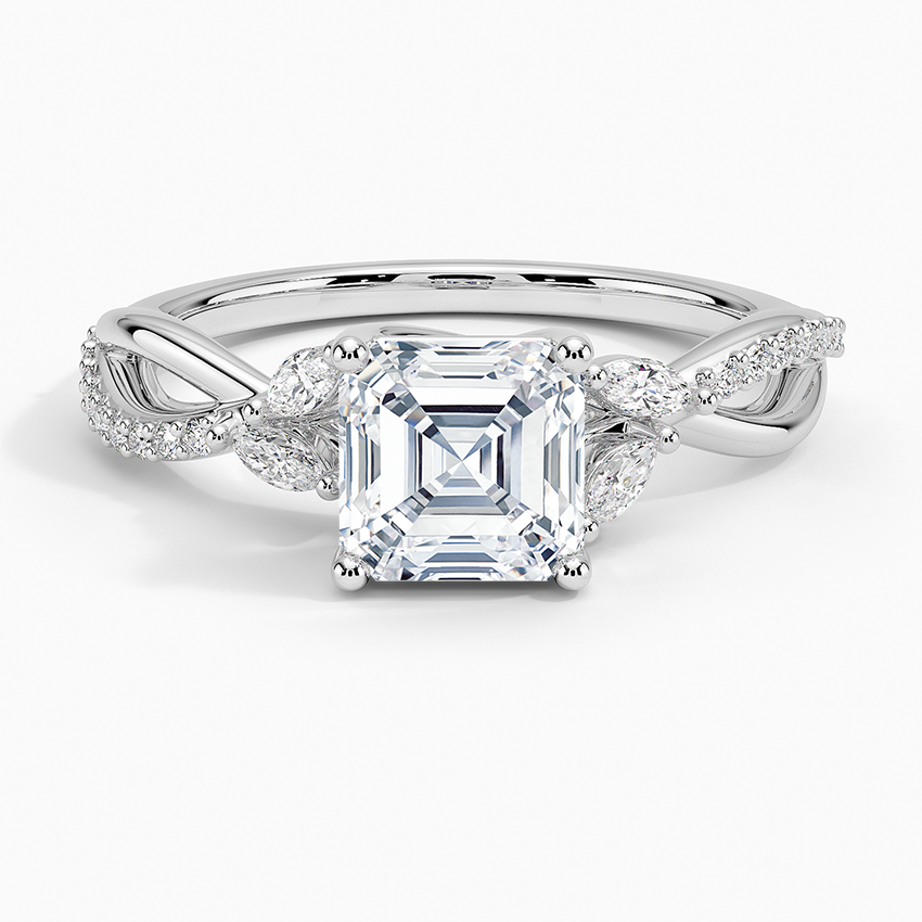 Petite Twisted Willow Diamond Ring Platinum Asscher Engagement Ring