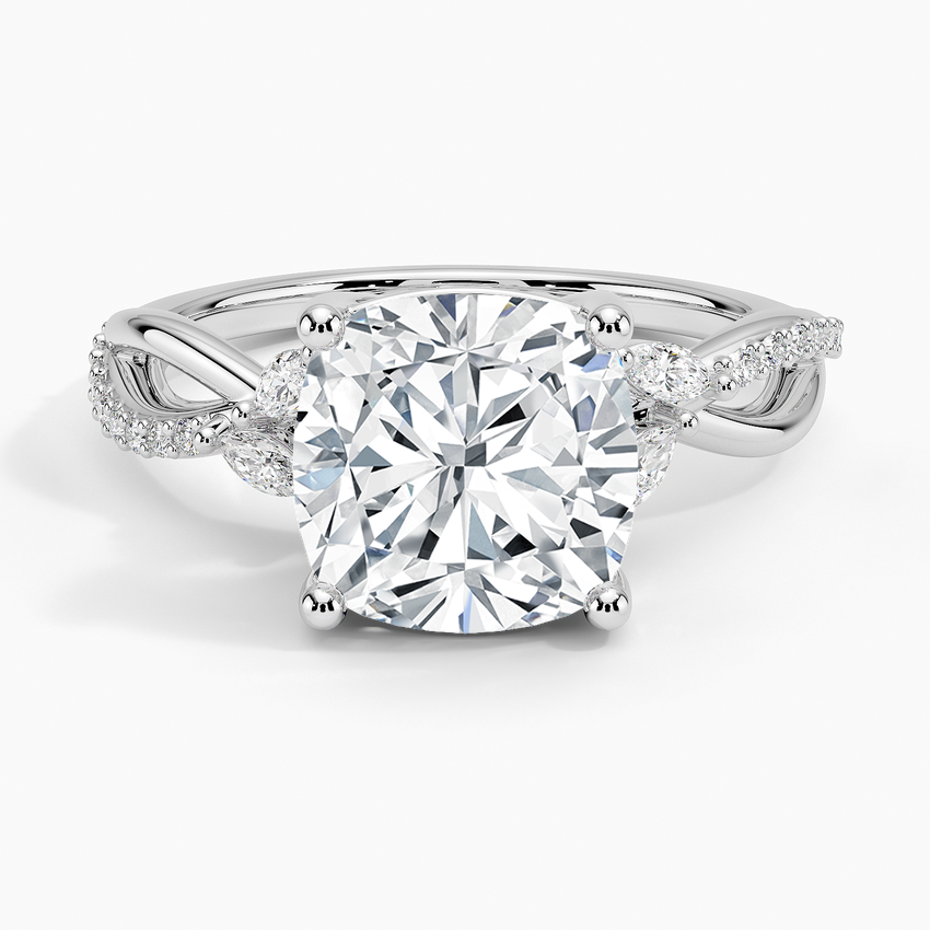 Petite Twisted Willow Diamond Ring Platinum Cushion Engagement Ring