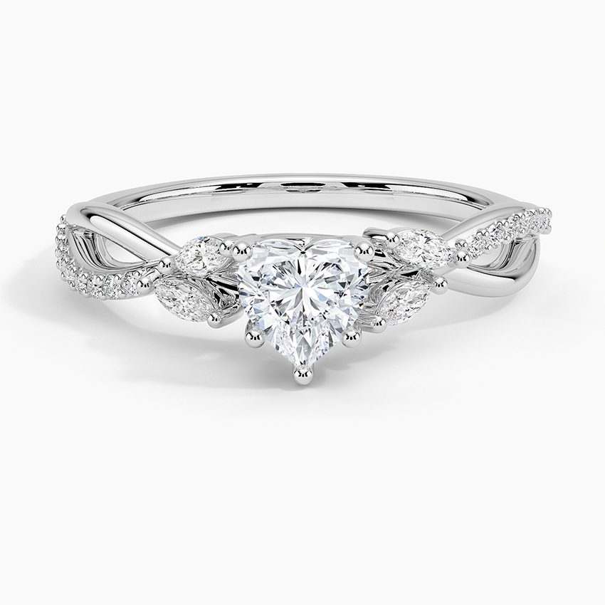 Petite Twisted Willow Diamond Ring Platinum Heart Engagement Ring