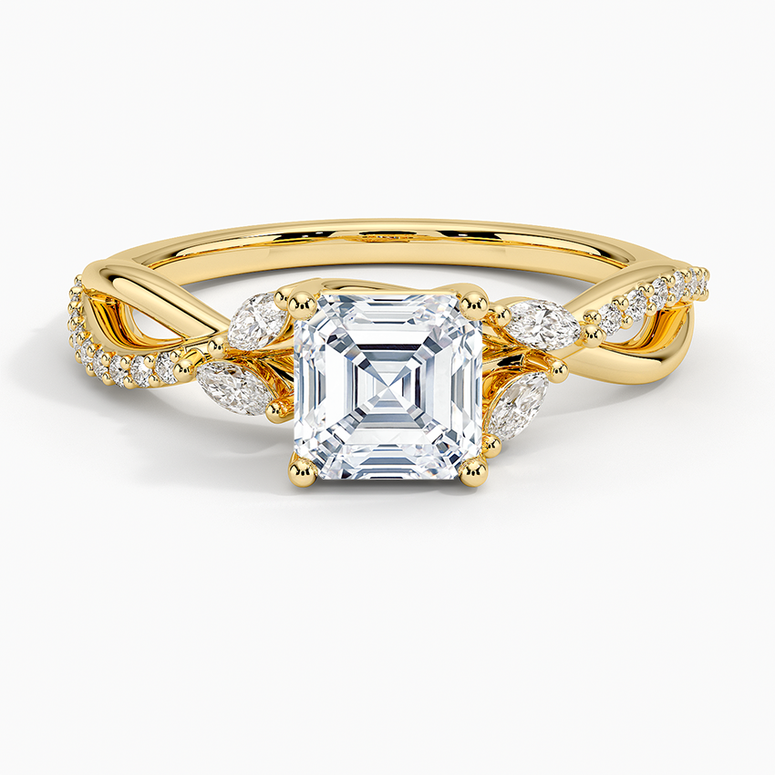 Petite Twisted Willow Diamond Ring Yellow Gold 18k Asscher Engagement Ring