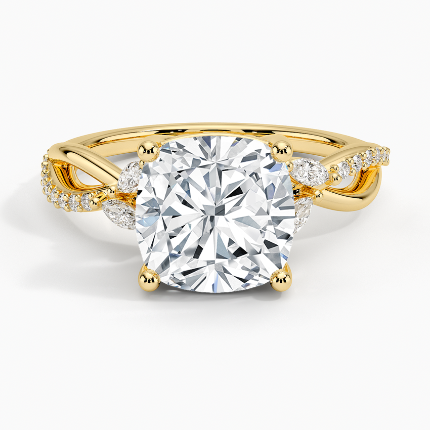 Petite Twisted Willow Diamond Ring Yellow Gold 18k Cushion Engagement Ring