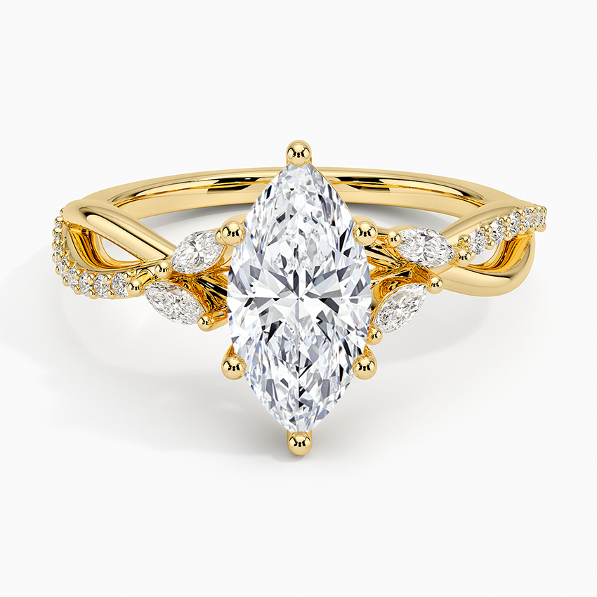 Petite Twisted Willow Diamond Ring Yellow Gold 18k Marquise Engagement Ring