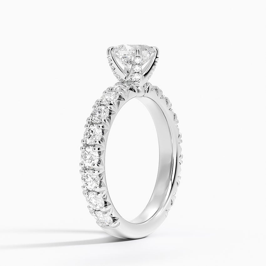 Ellora Three-Quarter Coverage Diamond Ring Platinum Cushion Engagement Ring