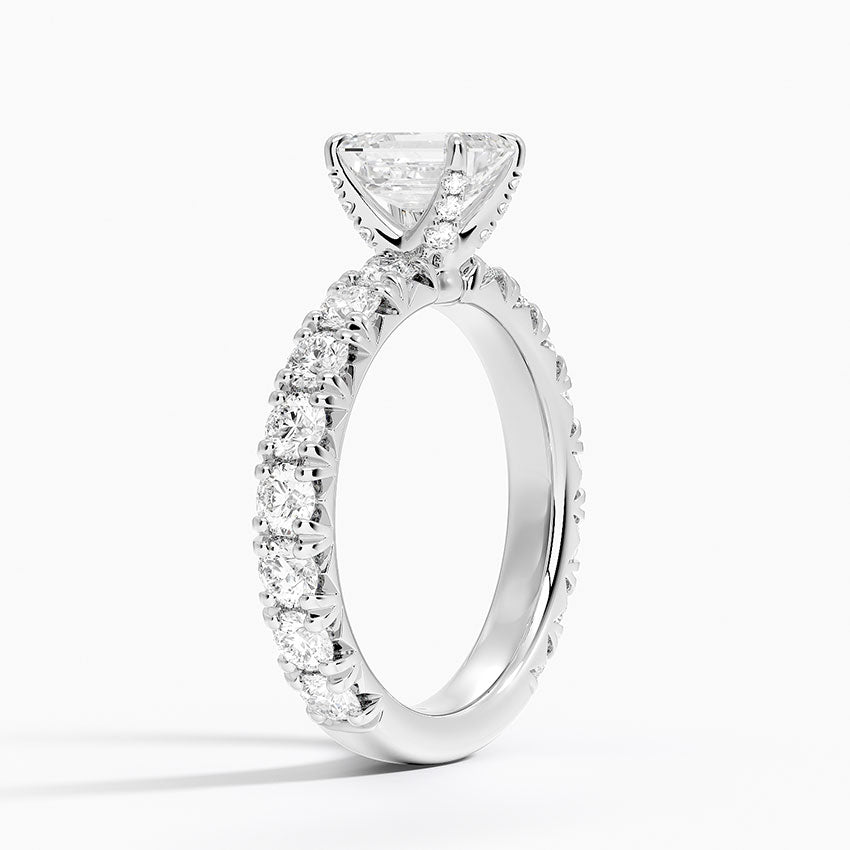 Ellora Three-Quarter Coverage Diamond Ring Platinum Emerald Engagement Ring