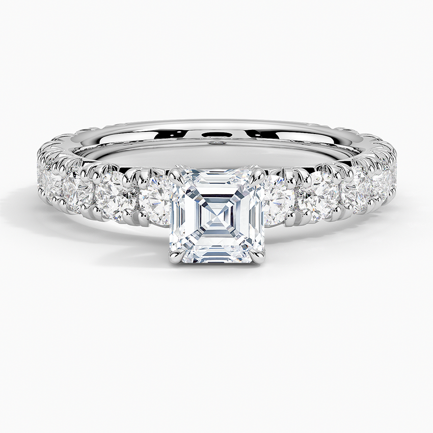 Ellora Three-Quarter Coverage Diamond Ring Platinum Asscher Engagement Ring