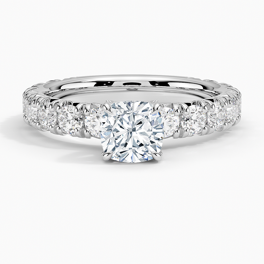 Ellora Three-Quarter Coverage Diamond Ring Platinum Cushion Engagement Ring