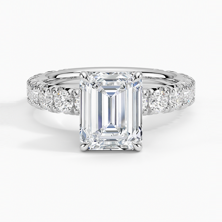 Ellora Three-Quarter Coverage Diamond Ring Platinum Emerald Engagement Ring